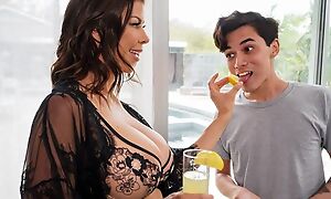 Dark-haired housewife seduces and fucks young pool crony